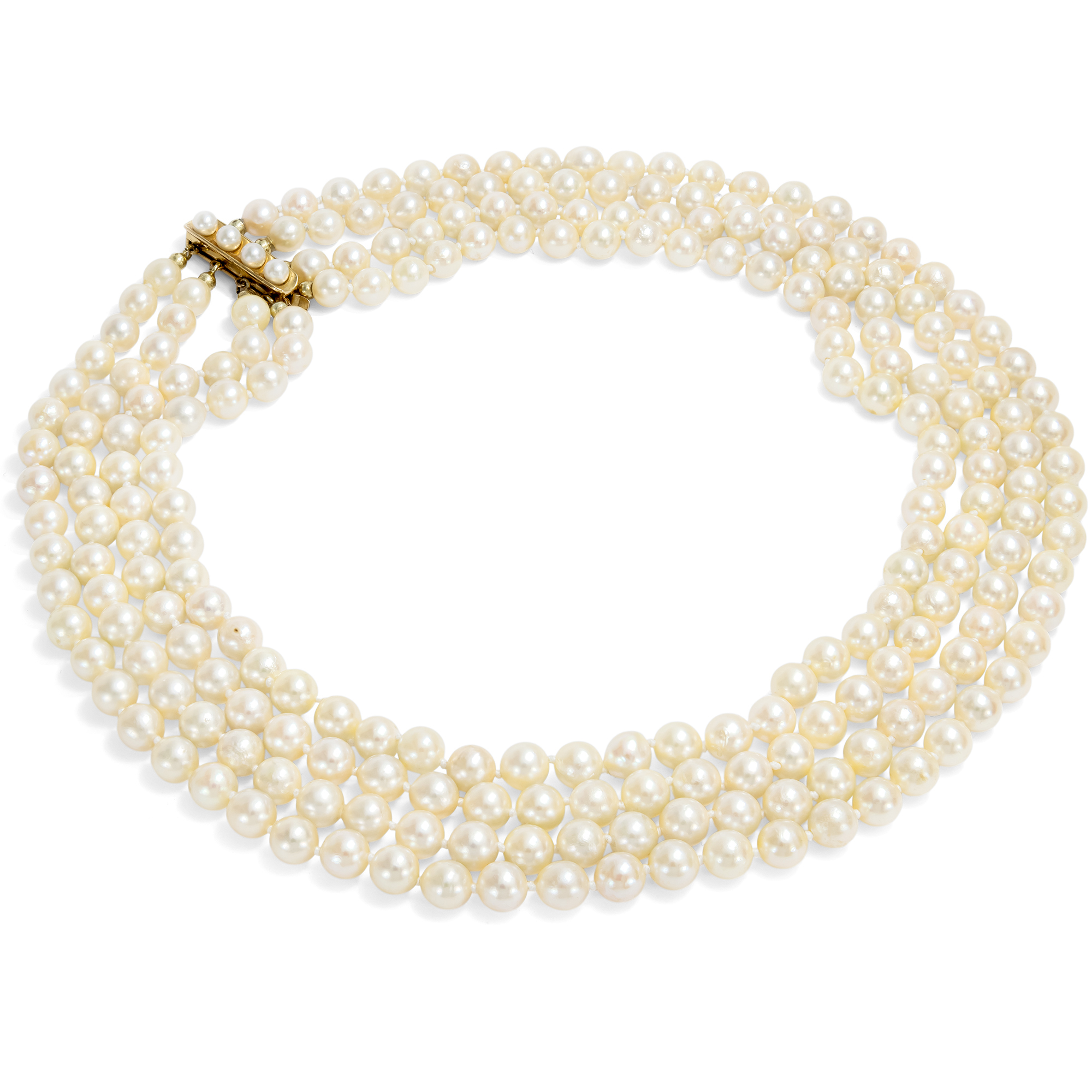 626347-hofer-antikschmuck-Wunderschoenes-vierreihiges-Perlcollier-mit-Goldschliesse-um-1985-Vier-auf-einen-Streich_2