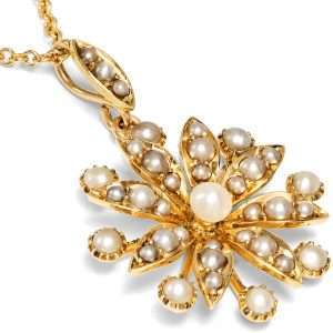 626738-hofer-antikschmuck-Viktorianischer-Perlen-Anhaenger-in-Gold-an-Kette-England-um-1900-Bezaubernde-Bluete_3