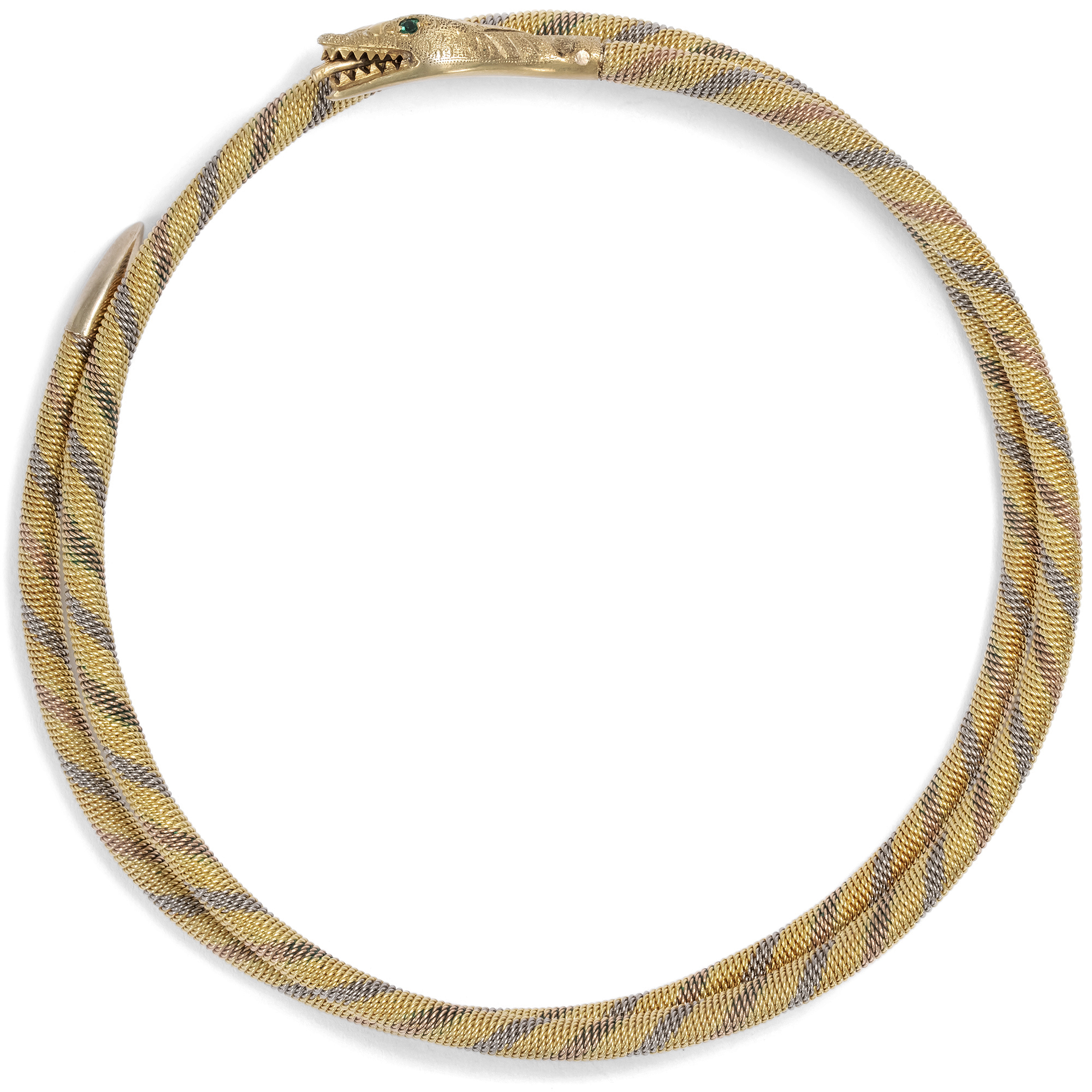 626998-hofer-antikschmuck-Antiker-Armreif-aus-Gold-aus-dreifarbigem-Gold-mit-Smaragden-um-1925-Oh-wie-verfuehrerisch-_3