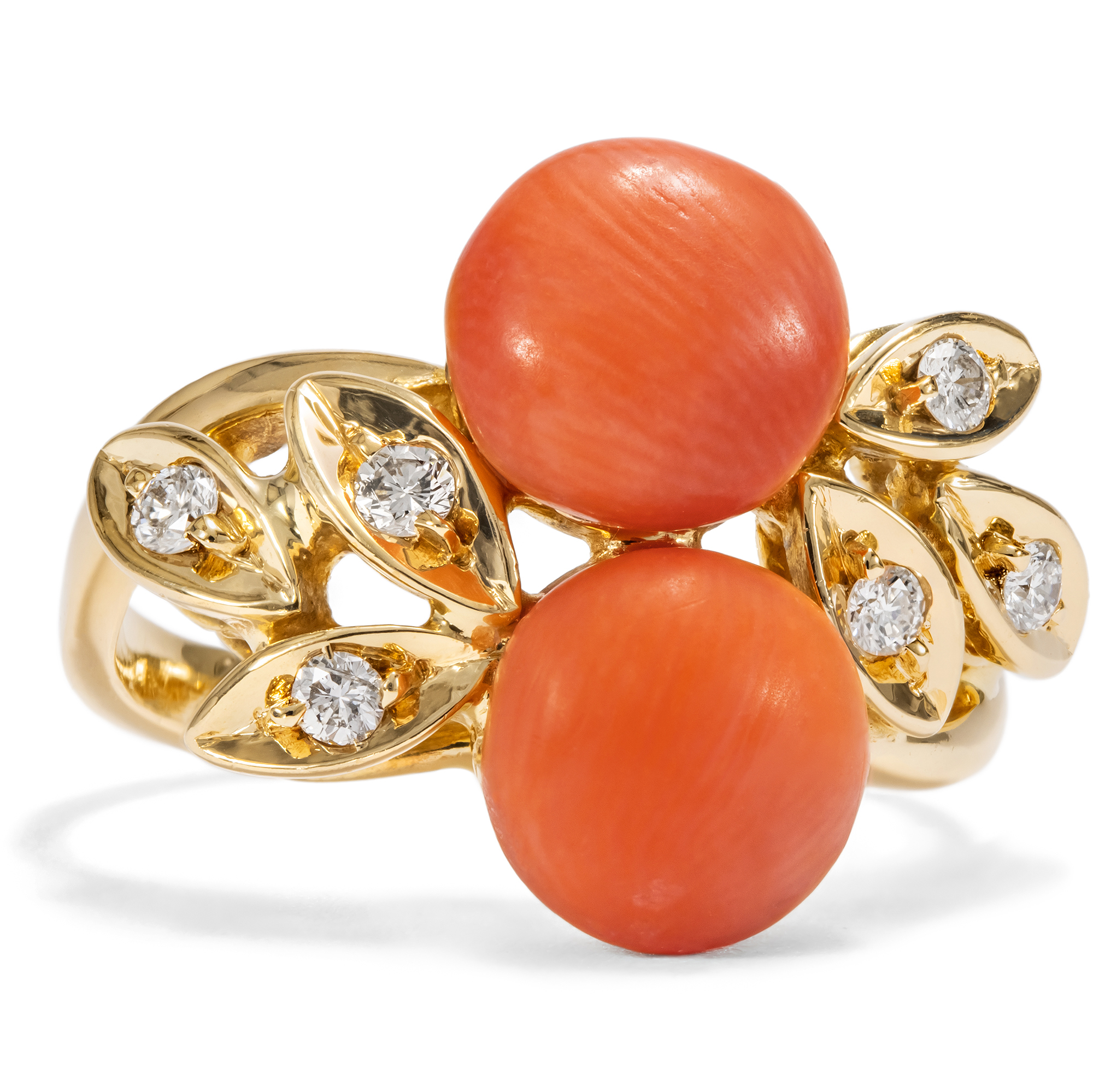 627192-hofer-antikschmuck-Schoener-Vintage-Ring-aus-Gold-Diamanten-und-Koralle-Italien-um-1985-Sonnenuntergang-ueber-dem-Tyrrhenischen-Meer